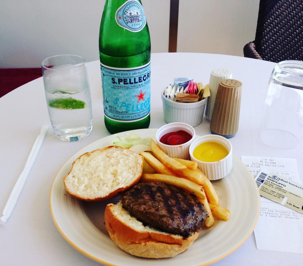 Burger from the Lido served in the private cabana on Holland America Line's Eurodam