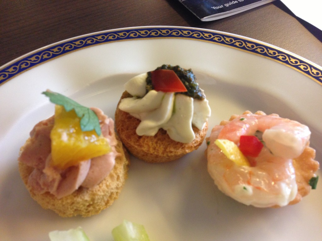 Pre-dinner canapes from the Neptune Lounge, reserved for suite guests, on Holland America Line's ms Eurodam