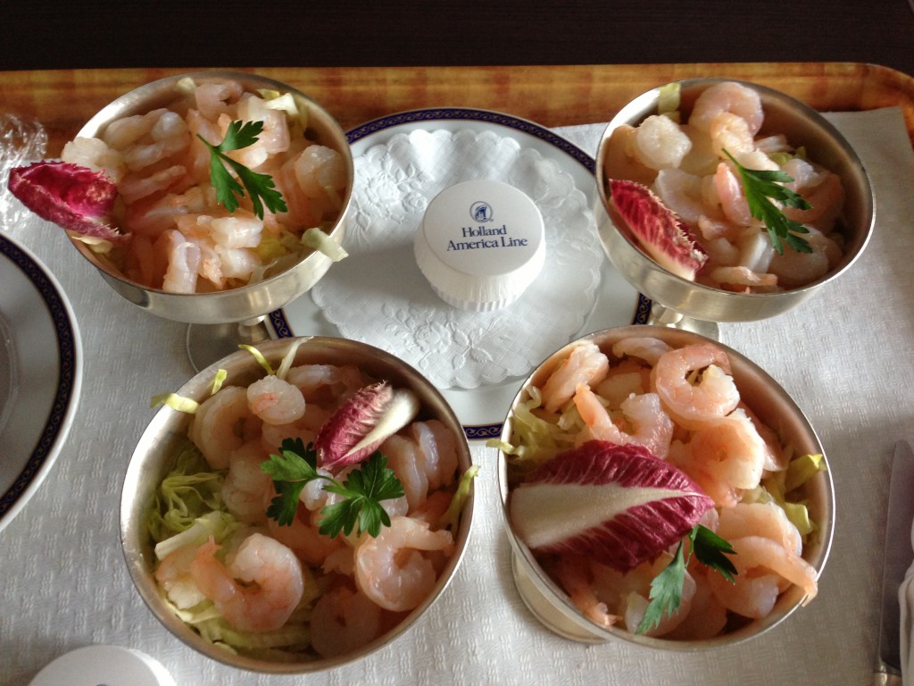 Pre-dinner Bay Shrimp Cocktail, all four of them, on Holland America Line's ms Eurodam