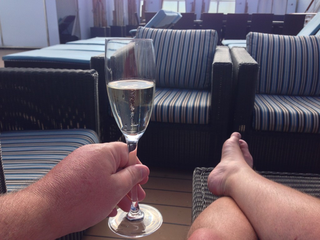 Afternoon champagne in the Retreat Cabana area onboard Holland America Line's ms Eurodam