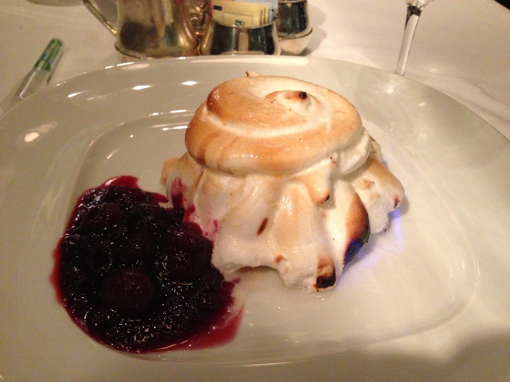 Dessert in the Pinnacle Grill on the Holland American Line ship, me Eurodam, was a delicious Baked Alaska