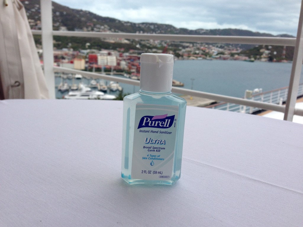 A gift of Purell was delivered to each cabin this morning in an attempt to keep all of us norovirus free on the Holland American Line ship the ms Eurodam