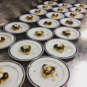 Dessert plated up and ready to go in the galley of the Zuiderdam