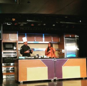 A cooking show underway in the Culinary Arts Center on the Zuiderdam