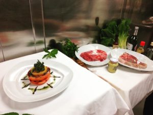 Menu items from the Pinnacle Grill on display in the galley of the Zuiderdam