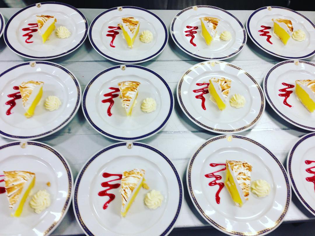 Dessert plated up and ready to go in the galley of the Zuiderdam