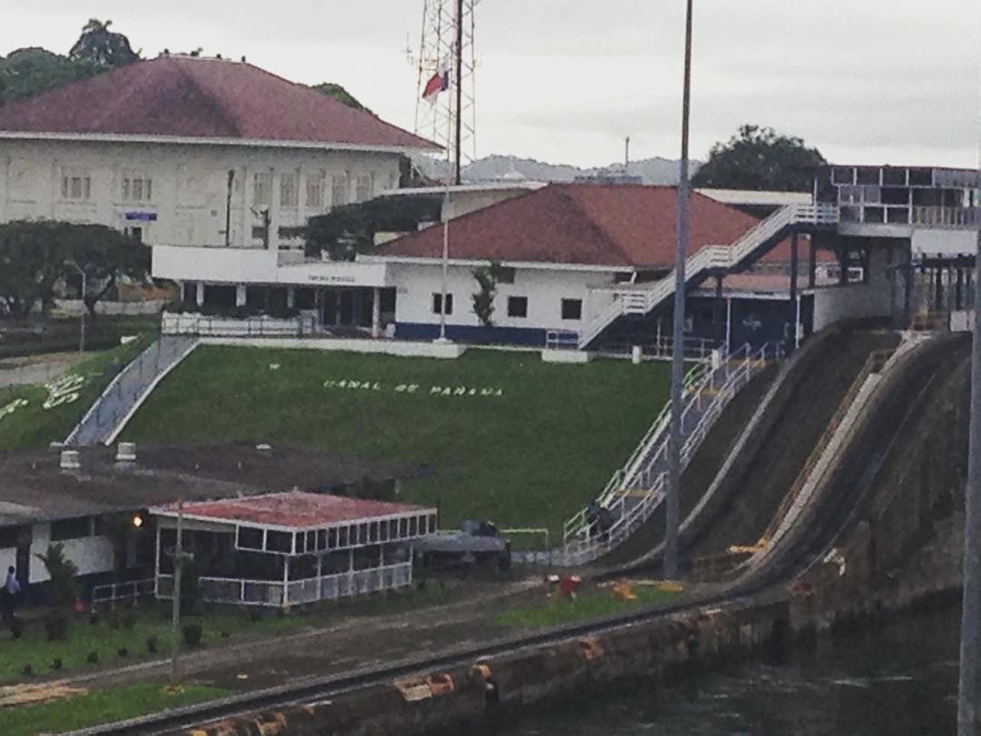 Passing thru the first lock, the Gatun lock, of the Panama Canal