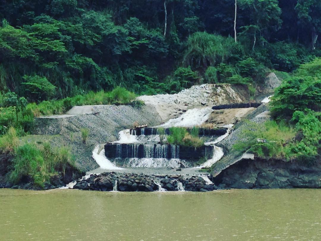 A man-made waterfall in the Panama Canal