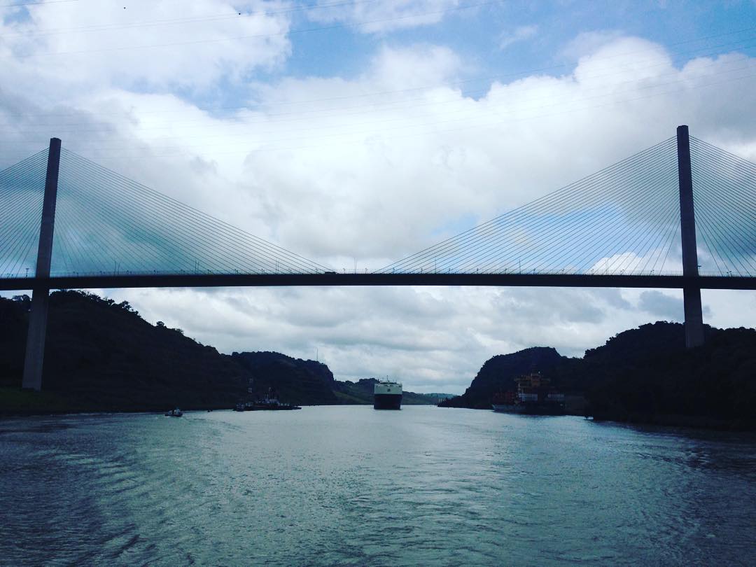 Passing under a bridge while transiting the Panama Canal