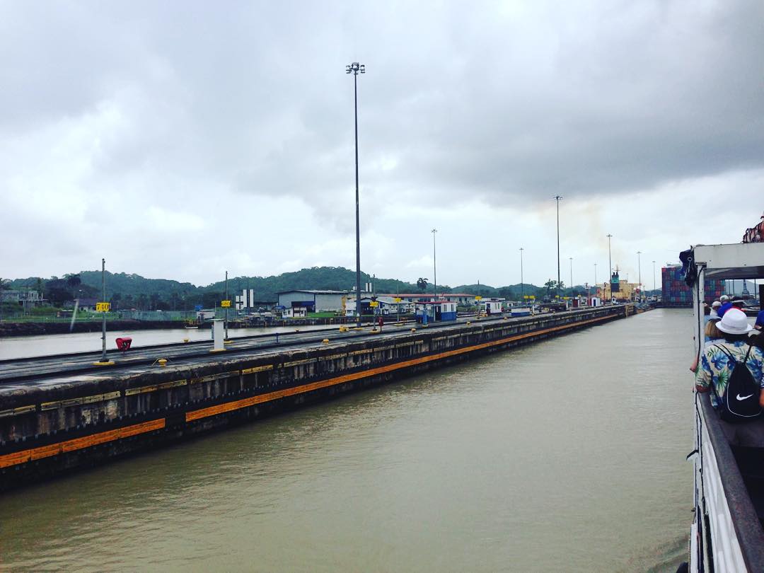 Entering the second lock of the Panama Canal