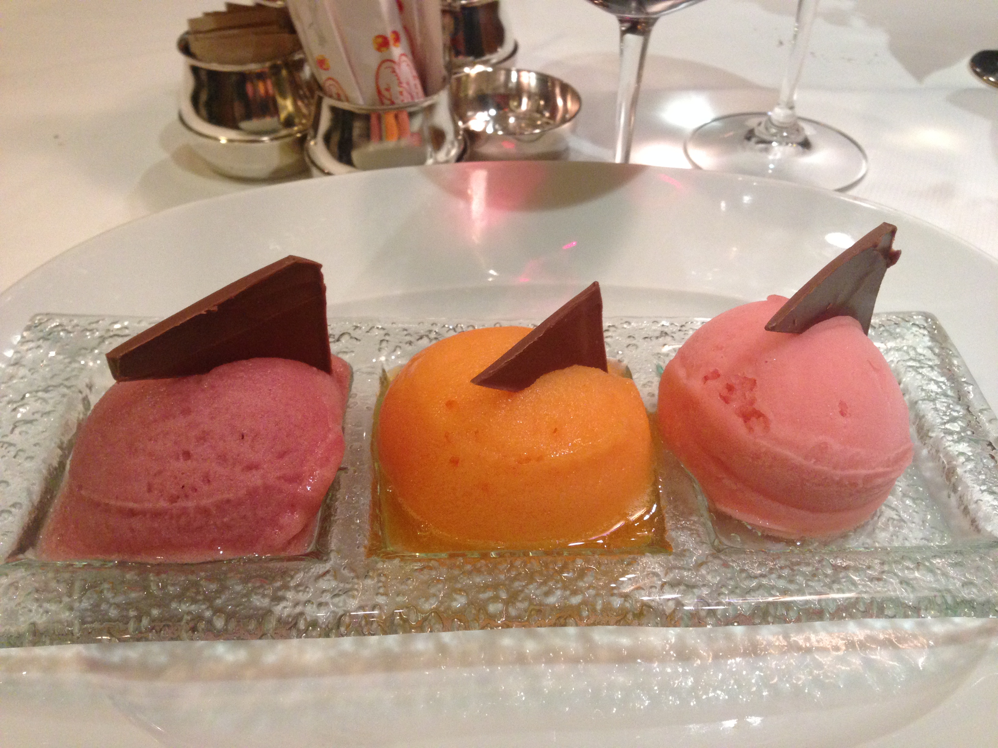 Trio of Sorbet served in the Pinnacle Grill on the ms Veendam during Le Cirque night