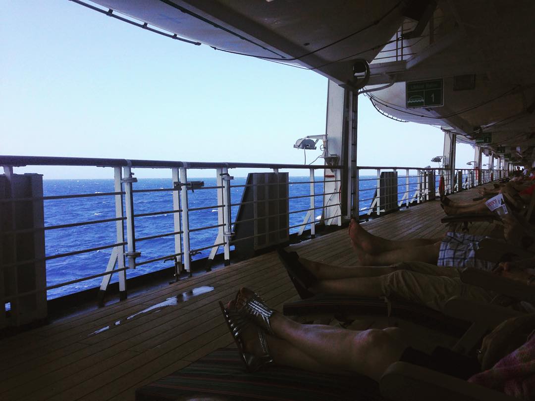 Lounging on the Promenade Deck on the Veendam