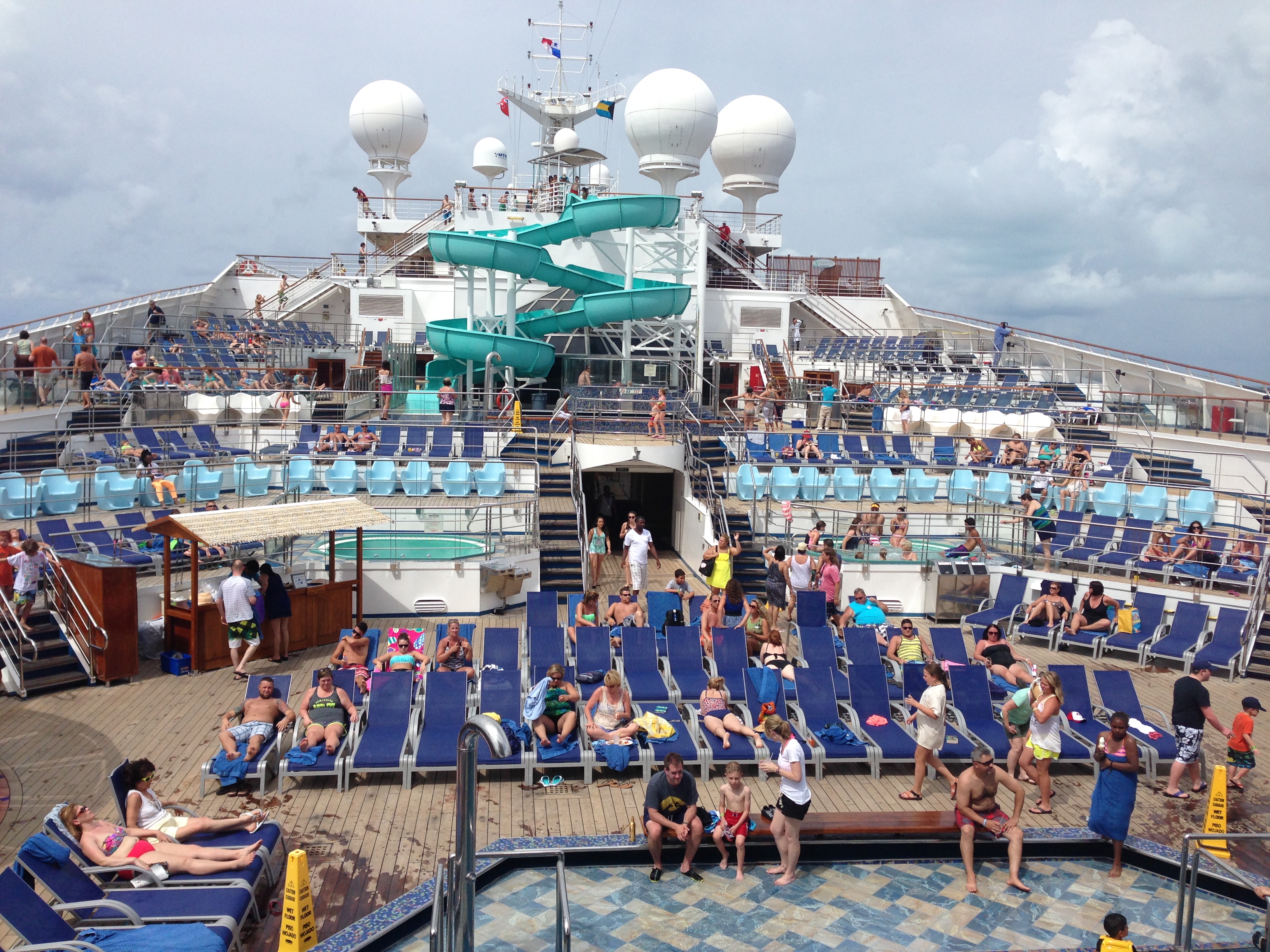 The pool deck on the Carnival Liberty starting to fill up.