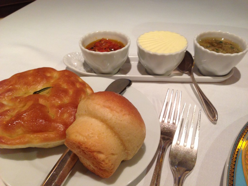 Bread service from Diamonds Steakhouse onboard Carnival Liberty.