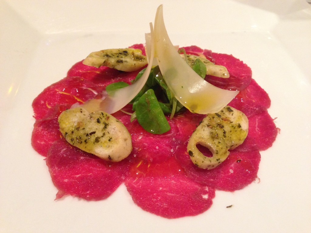 Beef Carpaccio from Diamonds Steakhouse onboard Carnival Liberty.