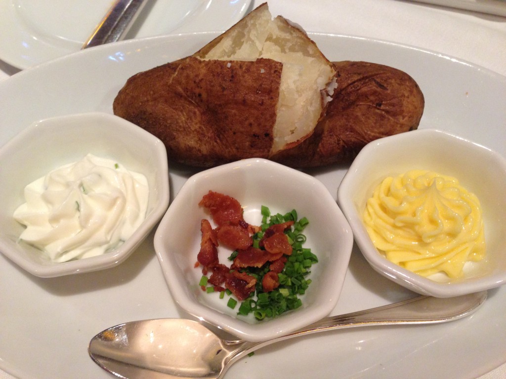 "Dressed" Baked Potato from Diamonds Steakhouse onboard Carnival Liberty.