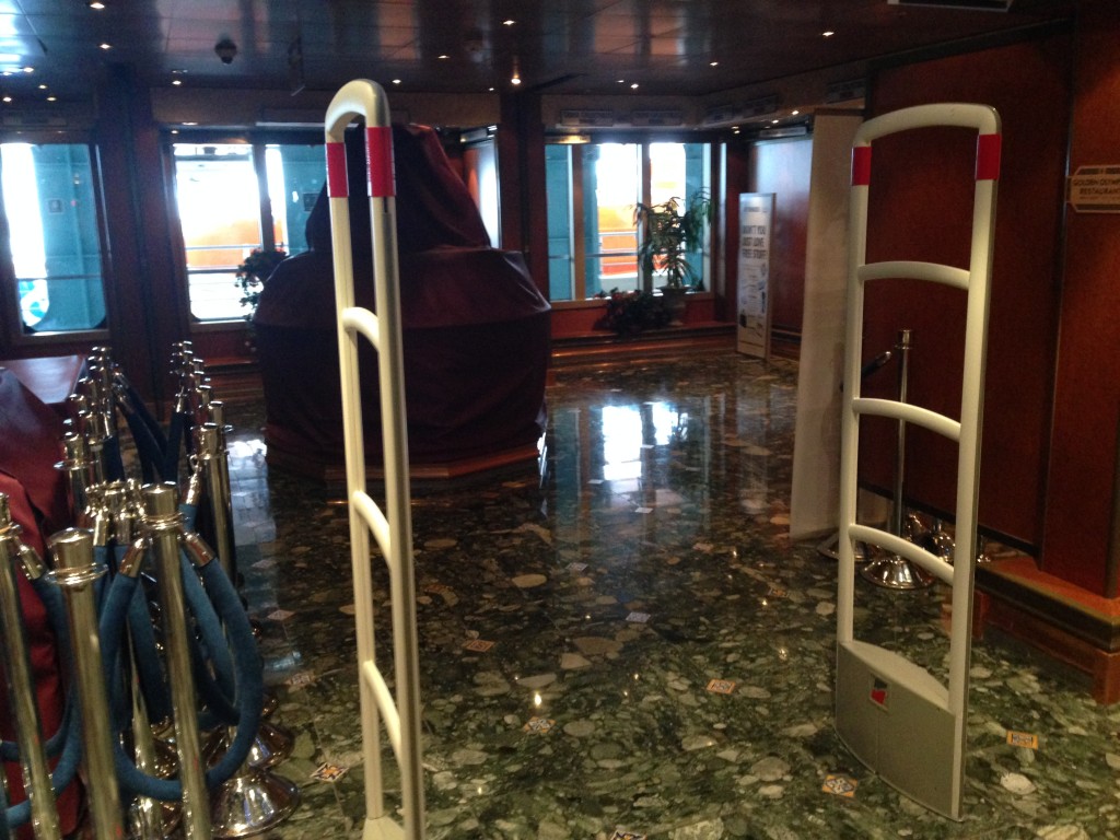 A cruise first for me - metal detectors in the atrium stairs.