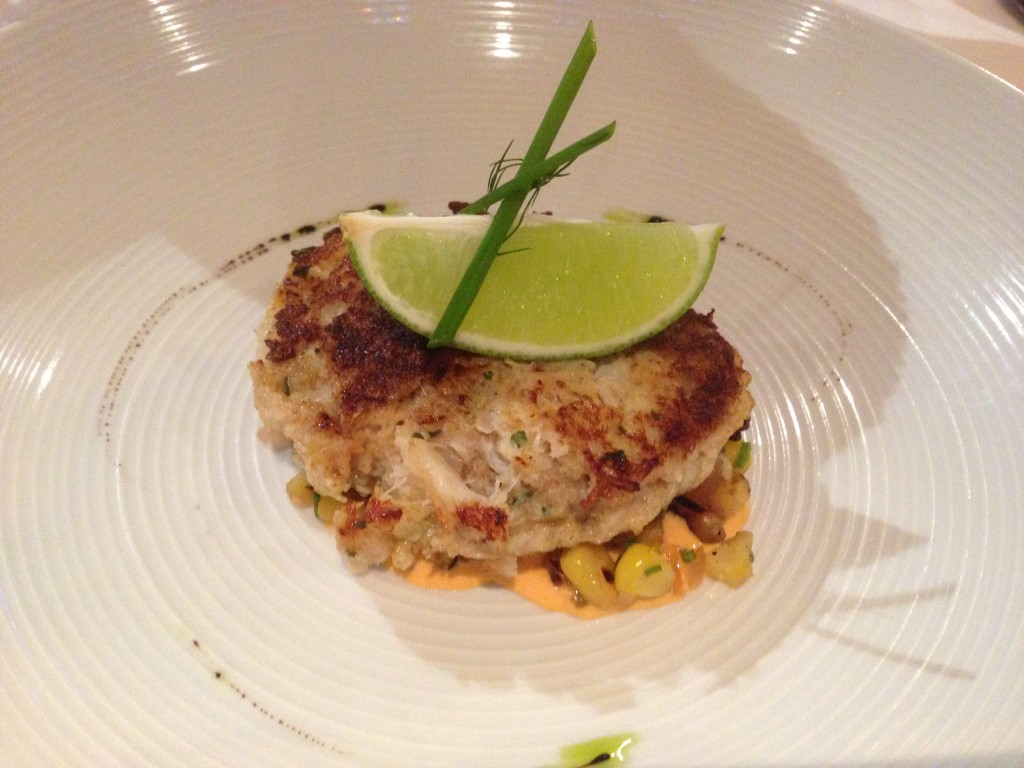 Crab Cake appetizer to start from Diamonds Steakhouse on board the Carnival Liberty.