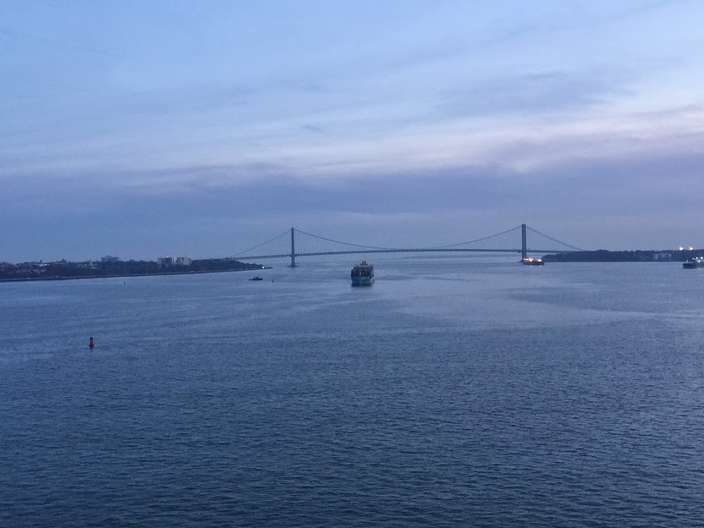 The Verrazano Narrows Bridge lies ahead as Quantum of the Seas gets ready to sail underneath.