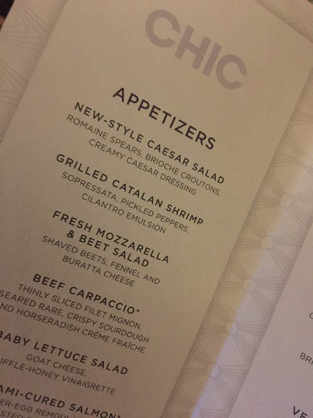 A sampling of the menu at Chic on Quantum of the Seas