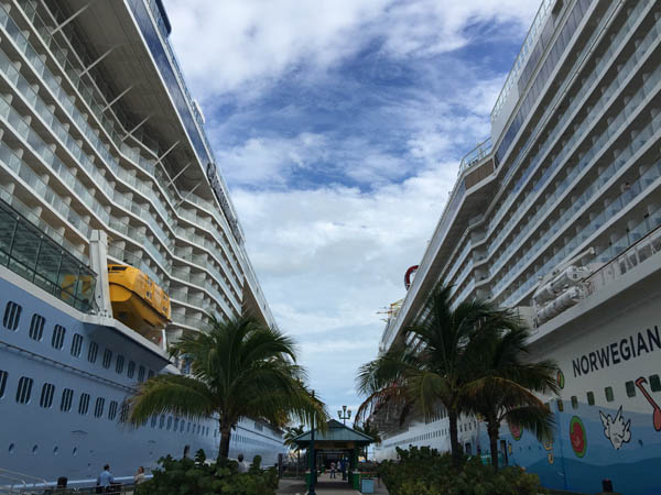 Norwegian Breakaway and Quantum of the Seas docked in Nassau