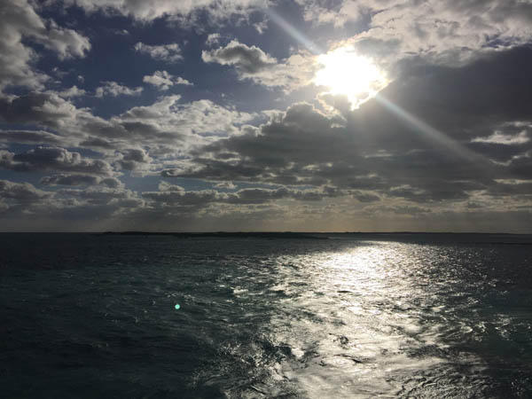 The view of the ocean as we are anchored off CoCo Cay in the Bahamas