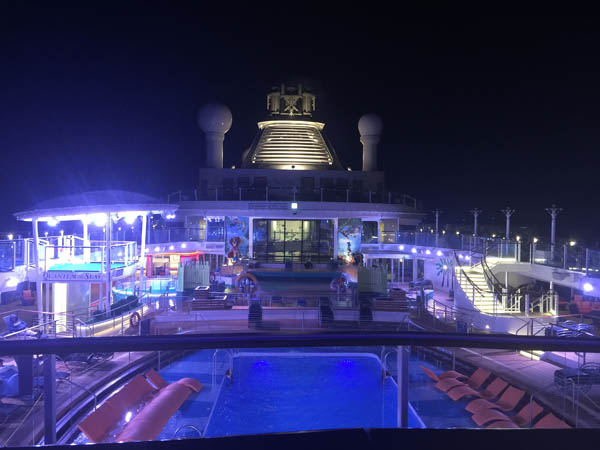 The outdoor pool on QUantum of the Seas at night