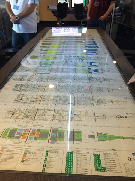 A table inside the Command Center on the Quantum of the Seas has detailed deck plans of the ship