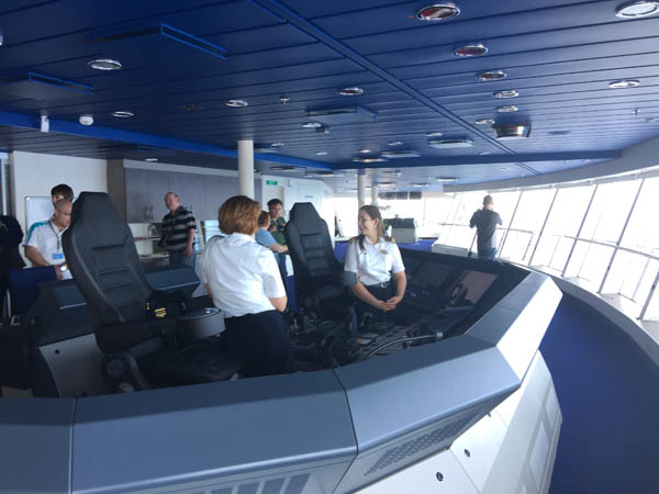 The Officers of the Watch behind the controls of the Quantum of the Seas