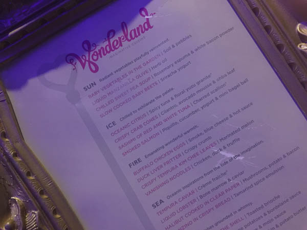 A peek at the Wonderland menu on Quantum of the Seas