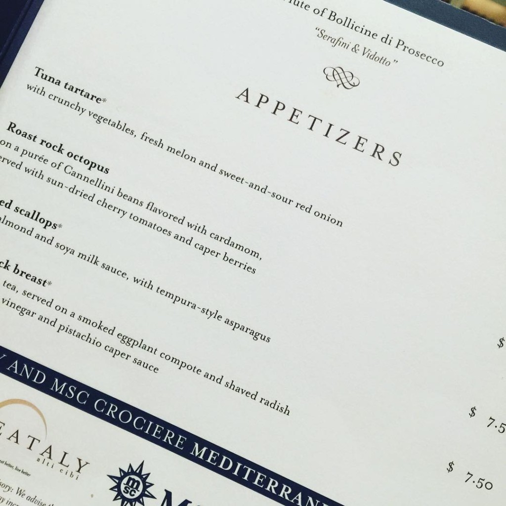 A peek at the menu from Restaurante Italiano by Eataly on MSC Divina