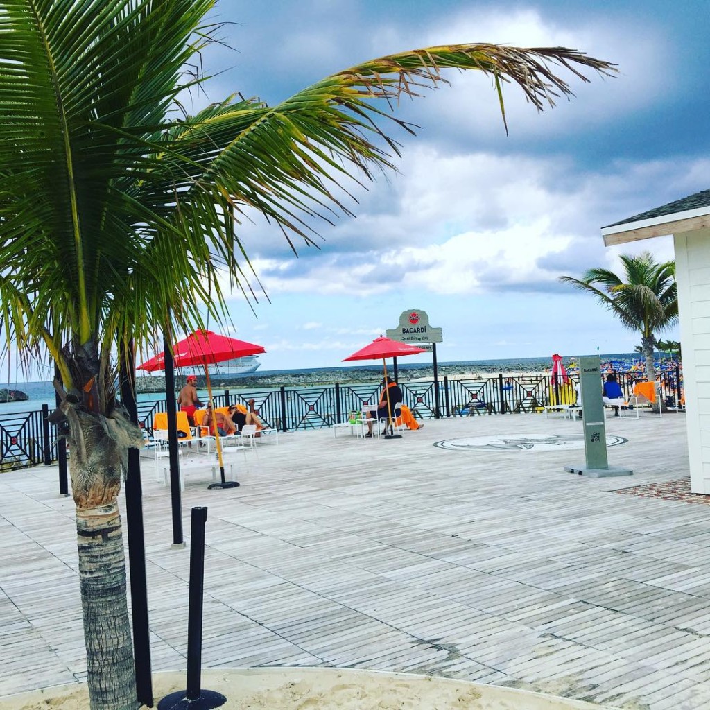 The Bacardi Bar on the beach at Great Stirrup Cay in the Bahamas. 