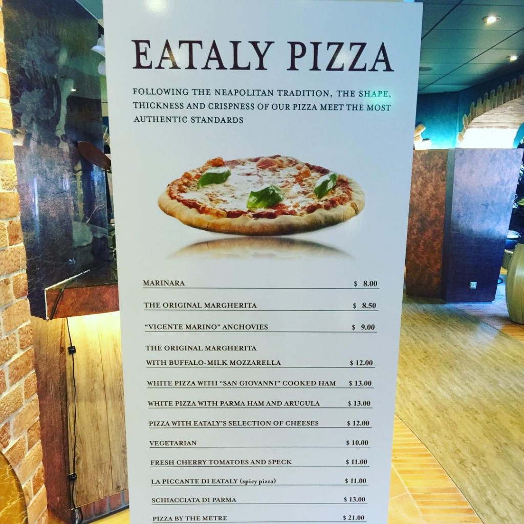 The Eataly Pizza menu on MSC Divina