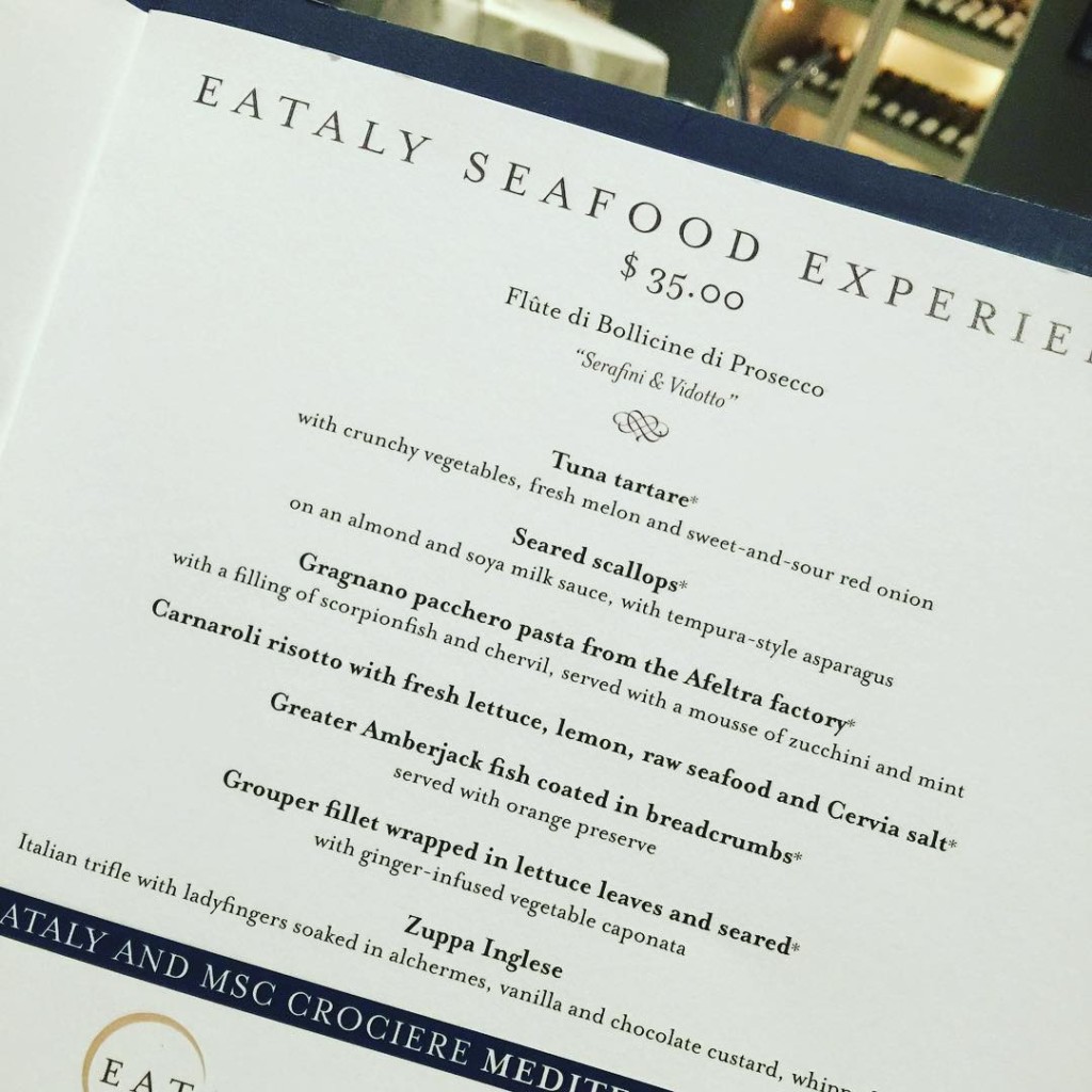 A peek at the menu from Restaurante Italiano by Eataly on MSC Divina