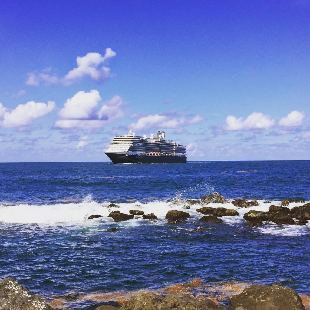 Off in the distance, the Holland America Line ship MS Eurodam makes her way into the San Juan harbor.