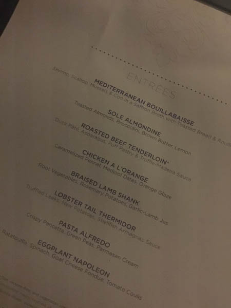 A peek at the menu from The Grande on Quantum of the Seas