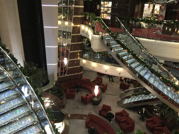 The atrium of the MSC Divina features a Swarovski crystal staircase