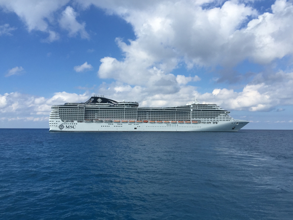 MSC Divina anchored off Great Stirrup Cay