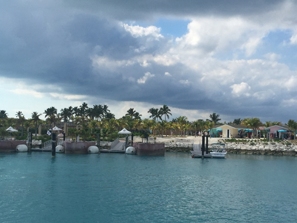 Pulling into Great Stirrup Cay on the tender boar