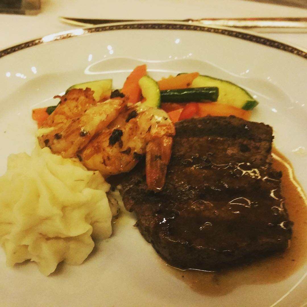 Prime Rib and Grilled Shrimp from the main dining room on Holland America Eurodam