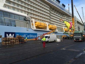 Anthem of the Seas' newest resident - a giraffe wearing a swimsuit and buoy. Photo credit: Royal Caribbean