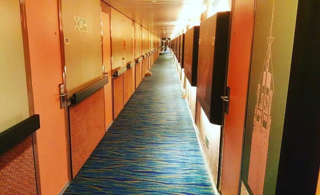 Stateroom corridor of the Carnival Paradise