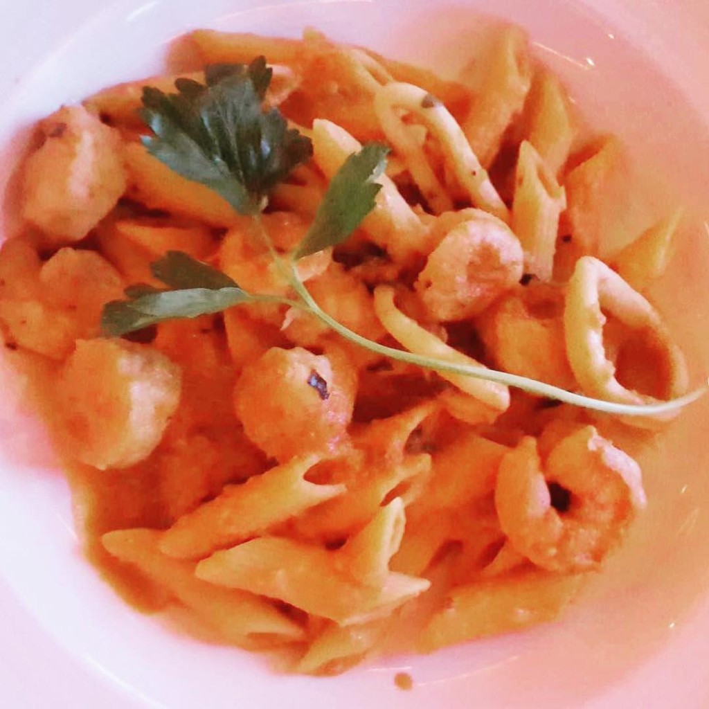 Penne with shrimp, calamari and scallops from the main dining room on the Carnival Paradise