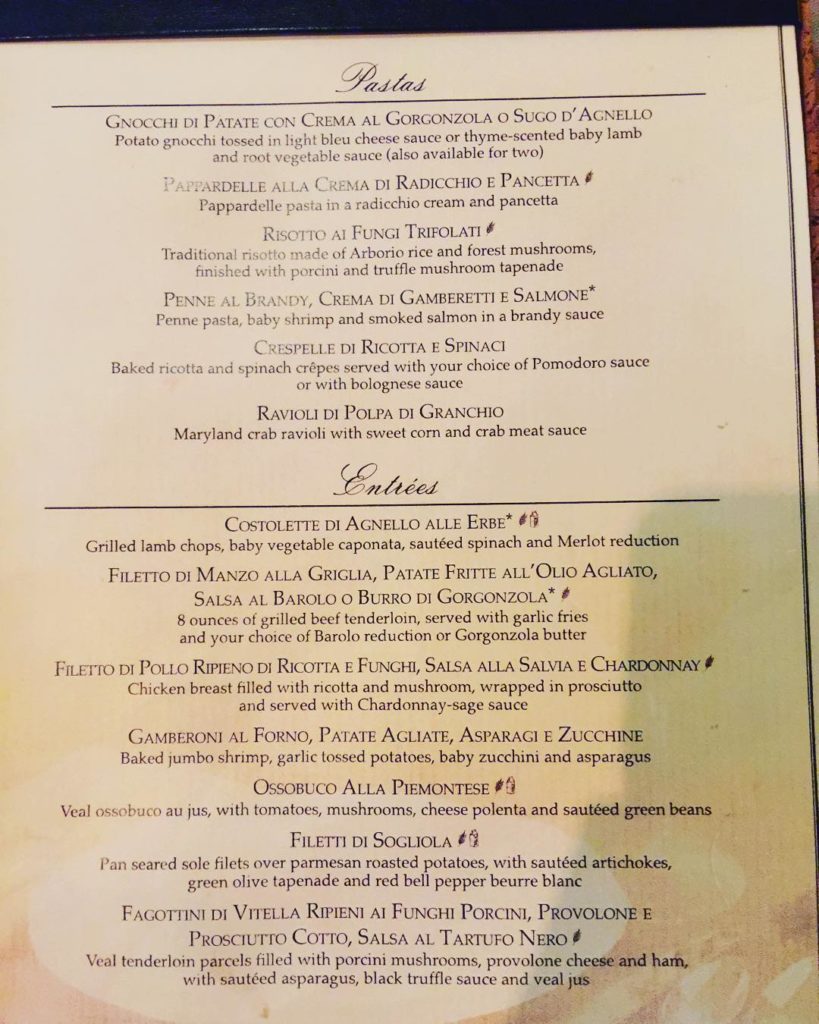 Menu from Giovanni's Table on Independence of the Seas