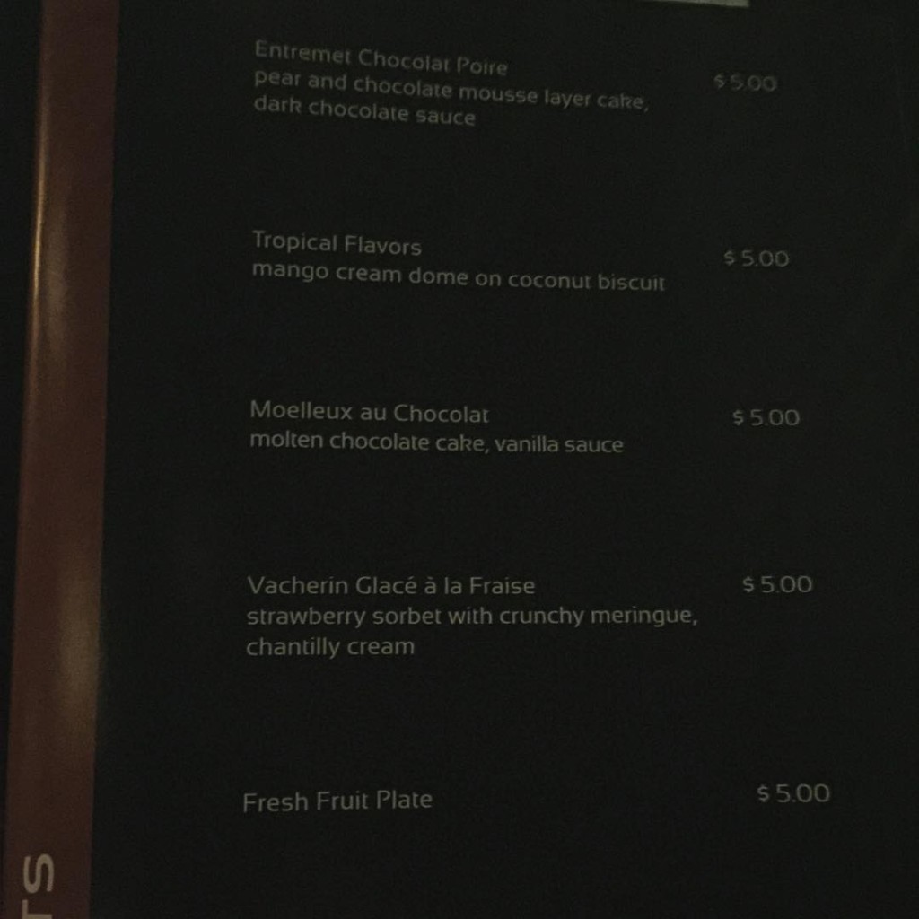 Dessert menu from the Galaxy Restaurant on MSC Divina