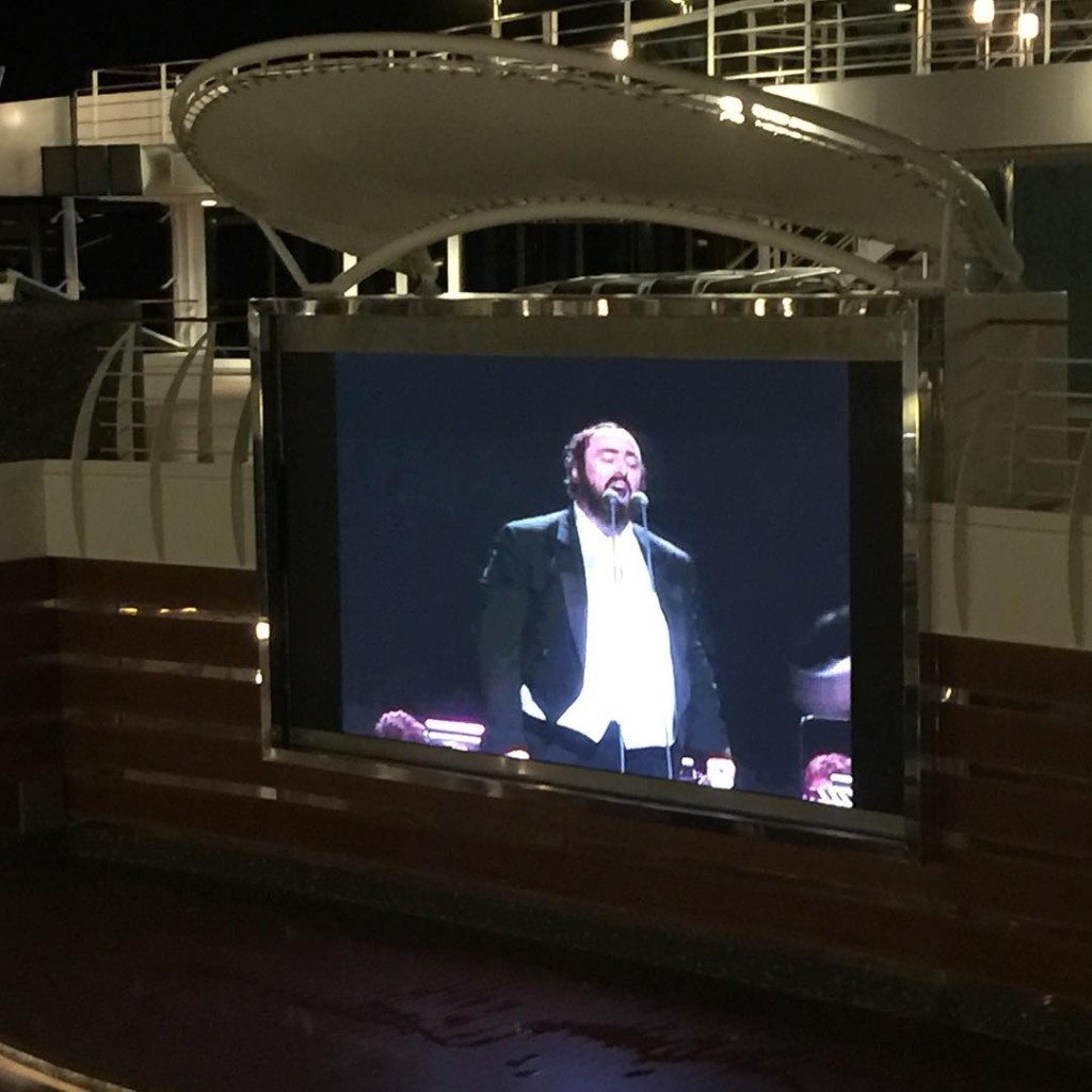 Pavarotti on the big screen on the MSC Divina