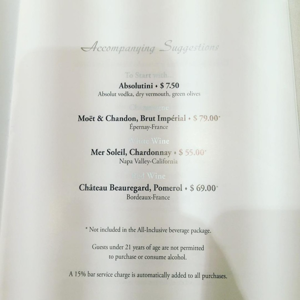 The Gala Dinner menu from the MSC Divina