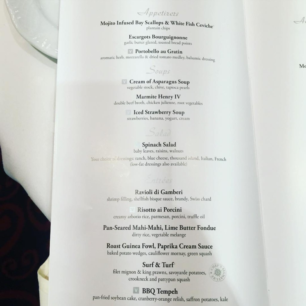 The Gala Dinner menu from the MSC Divina