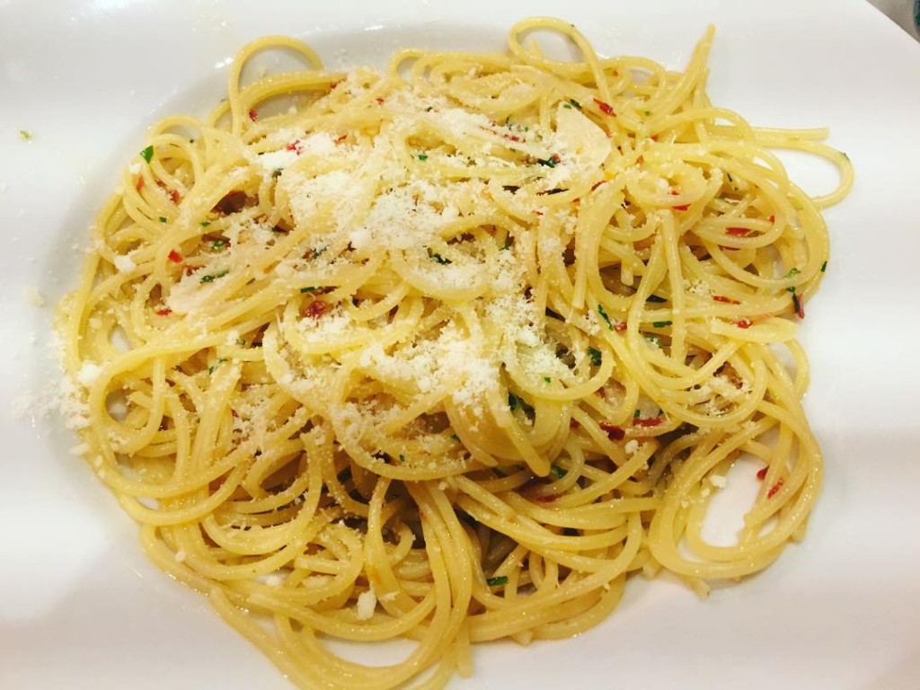 Spaghetti ala olio (special dish) with garlic and pepperoccini from the Gala Dinner on MSC Divina