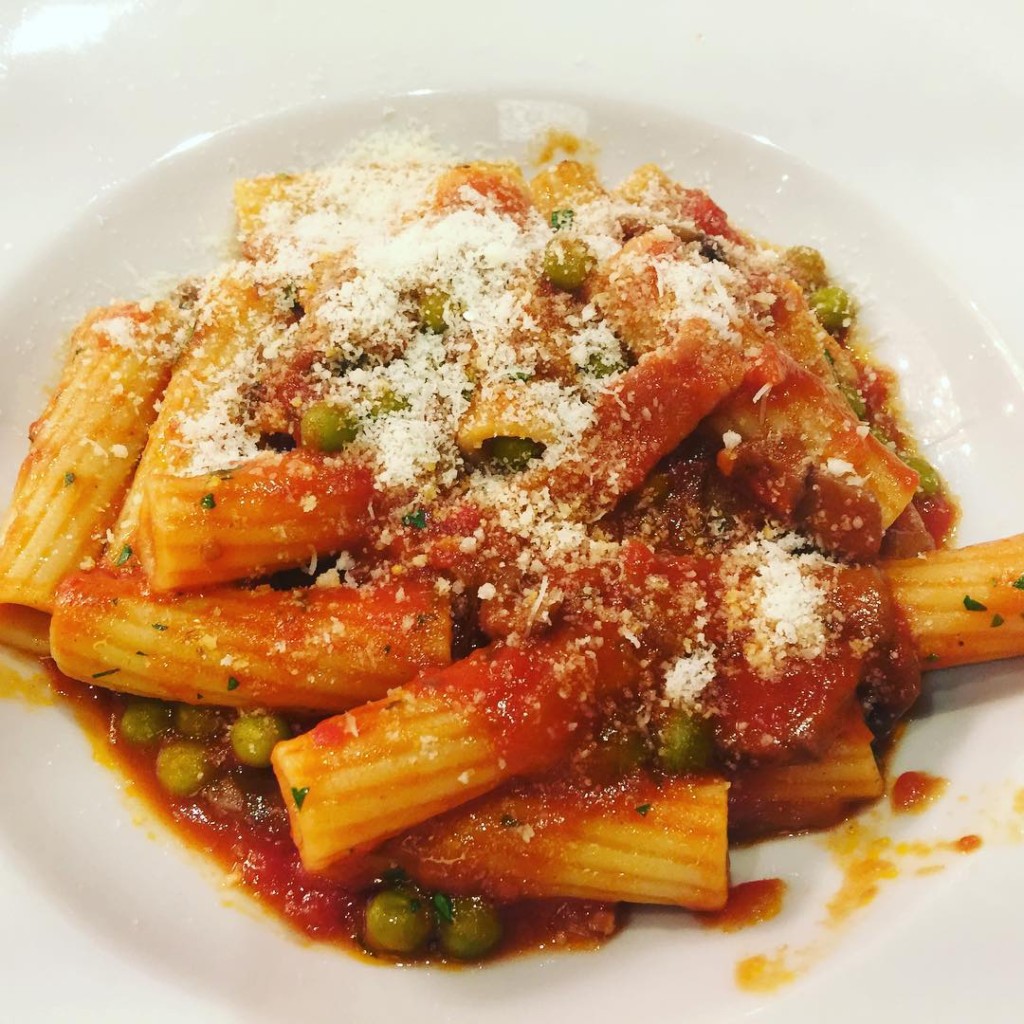 Maccheroni Alla Boscaiola - homemade pasta with tomato sauce, ham, mushrooms and green peas - from main dining room on MSC Divina